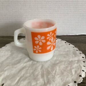70s Fire King Orange Daisy Milk Glass Mug